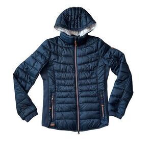 Camel Active Women's Hooded Zip Up Puffer‎ Jacket Black Size Small EU 36